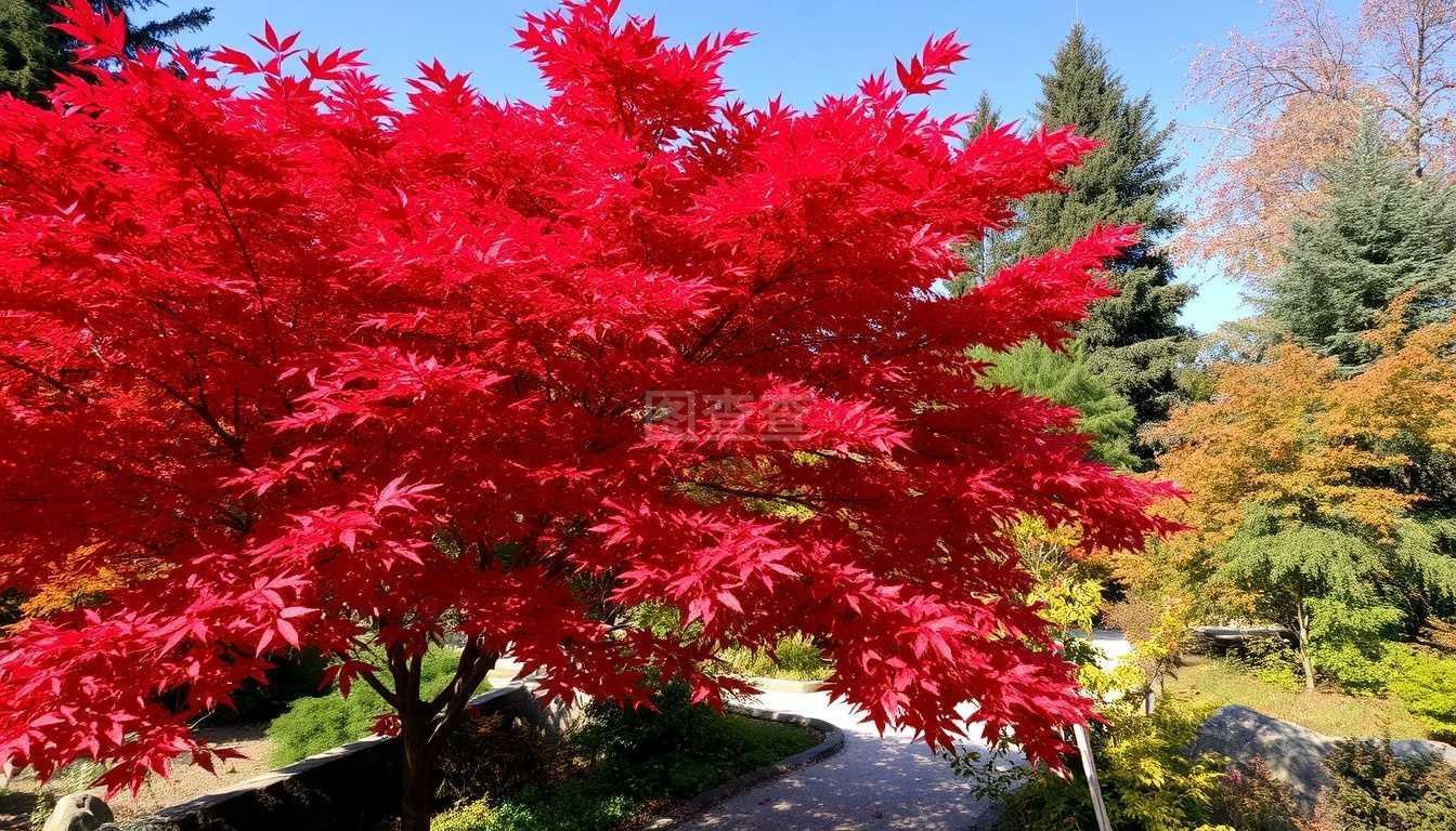 日本花園里的紅楓樹